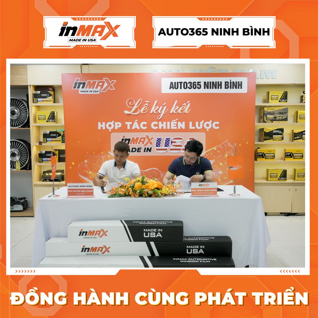 Ông Đồng Xuân Chính - Giám đốc KD Toàn quốc INMAX (Bên phải) và Ông Nguyễn Bình Hoành - Giám đốc Auto365 Ninh Bình (Bên trái)