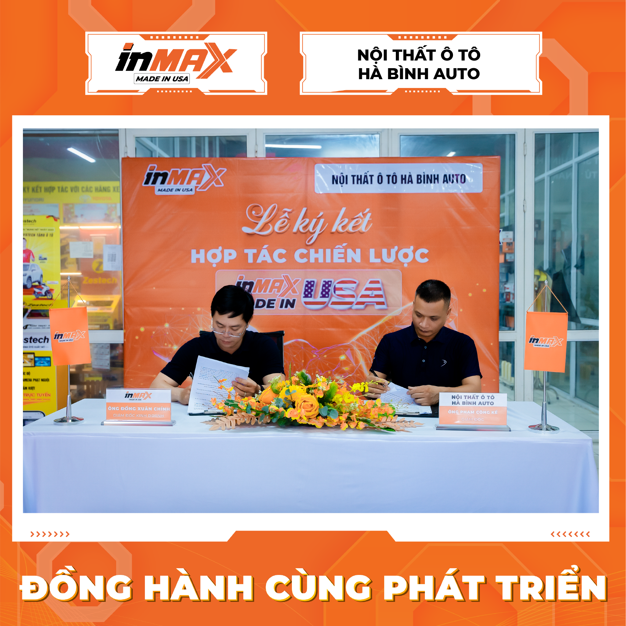 Ông Đồng Xuân Chính - Giám đốc KD IMMAX (Bên trái) và Ông Phạm Công Kế - Giám đốc Hà Bình Auto (Bên phải)