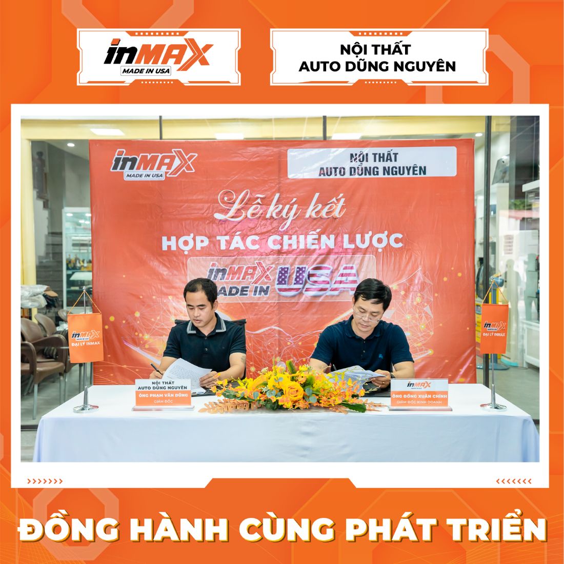 Đại diện phía INMAX và Auto Dũng Nguyên cùng đặt bút ký vào bản thỏa thuận hợp tác chiến lược