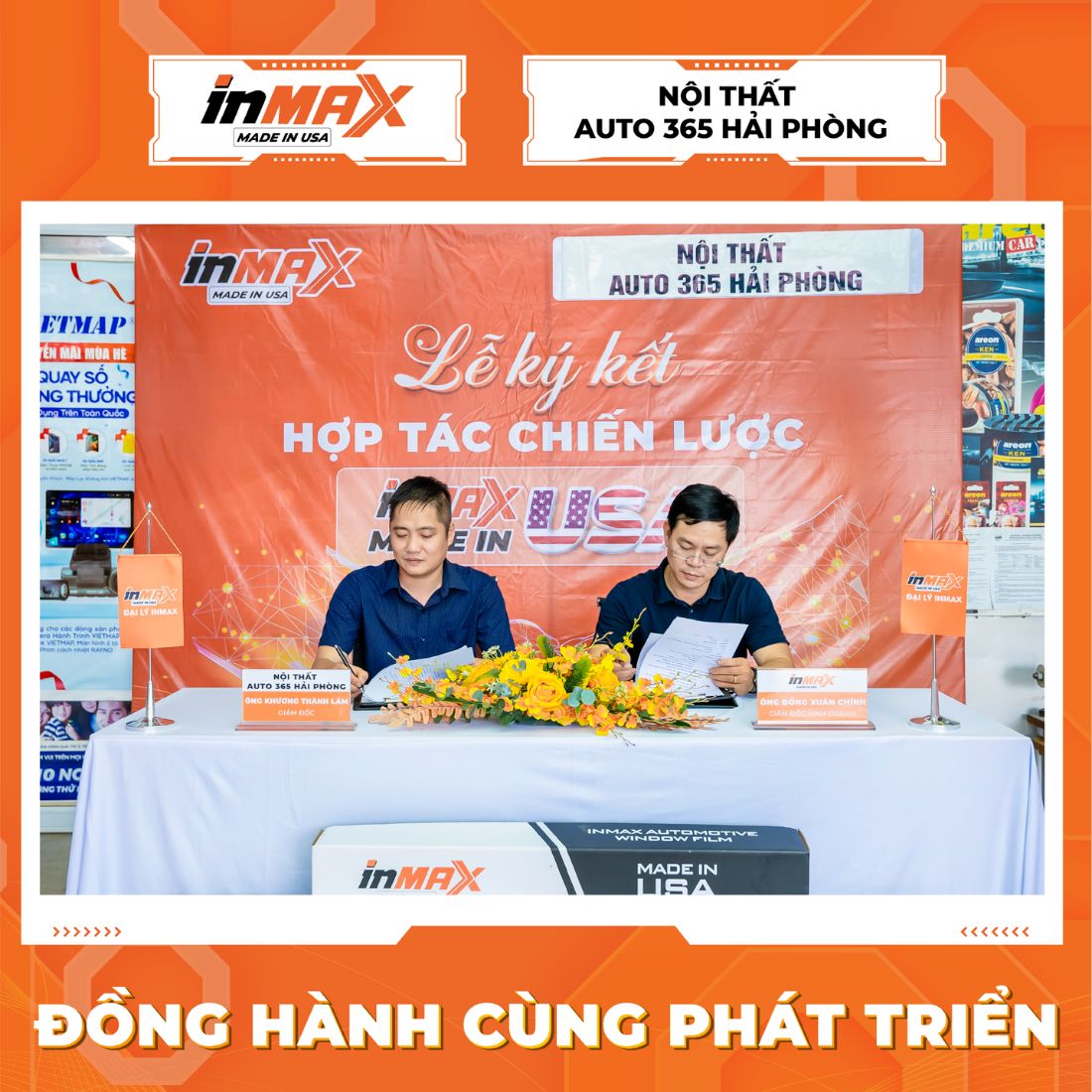 Đại diện phía INMAX và Auto365 Hải Phòng cùng đặt bút ký vào bản thỏa thuận hợp tác chiến lược