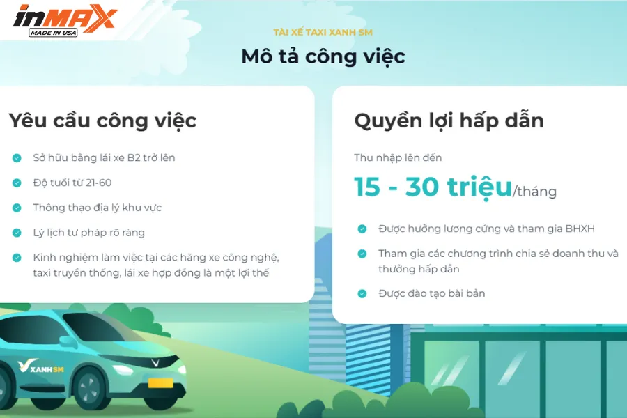 Mô tả công việc chạy Taxi Xanh SM