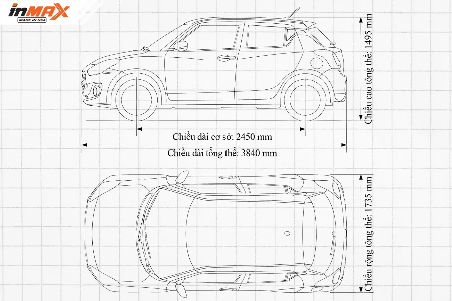 Kích thước xe 5 chỗ tổng thể là bao nhiêu?