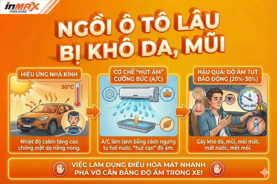 Độ ẩm bao nhiêu là tốt? Tại sao ngồi ô tô lâu thường bị khô da, khô mũi?
