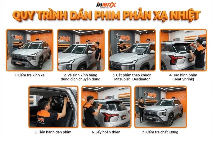 Quy trình dán phim phản xạ nhiệt cho xe Mitsubishi Destinator tại INMAX