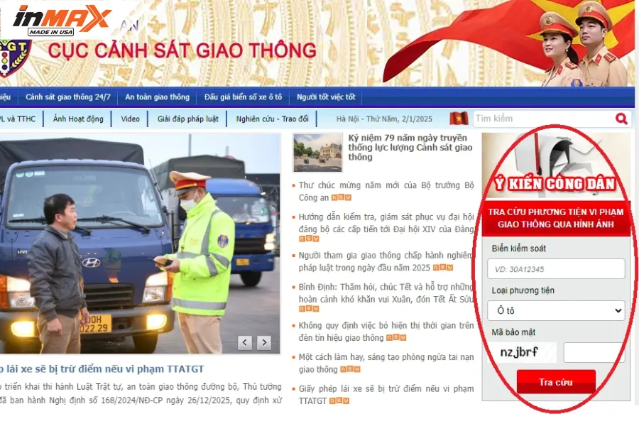 Tra cứu phạt nguội trên website cổng thông tin Cục Cảnh sát giao thông tại ô khoanh đỏ