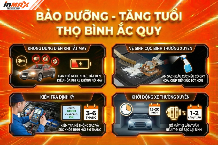 Cách bảo dưỡng để tăng tuổi thọ bình ắc quy oto