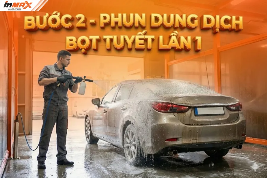 Bước 2 - Phun dung dịch bọt tuyết lần 1