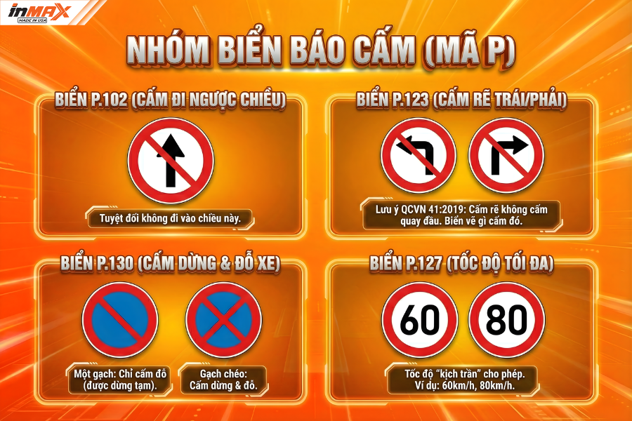 Các biển báo giao thông cần nhớ trong nhóm biển báo Cấm (Mã P) 