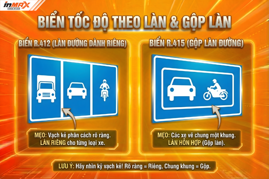 Phân biển Biển báo tốc độ theo làn và Biển gộp làn đường