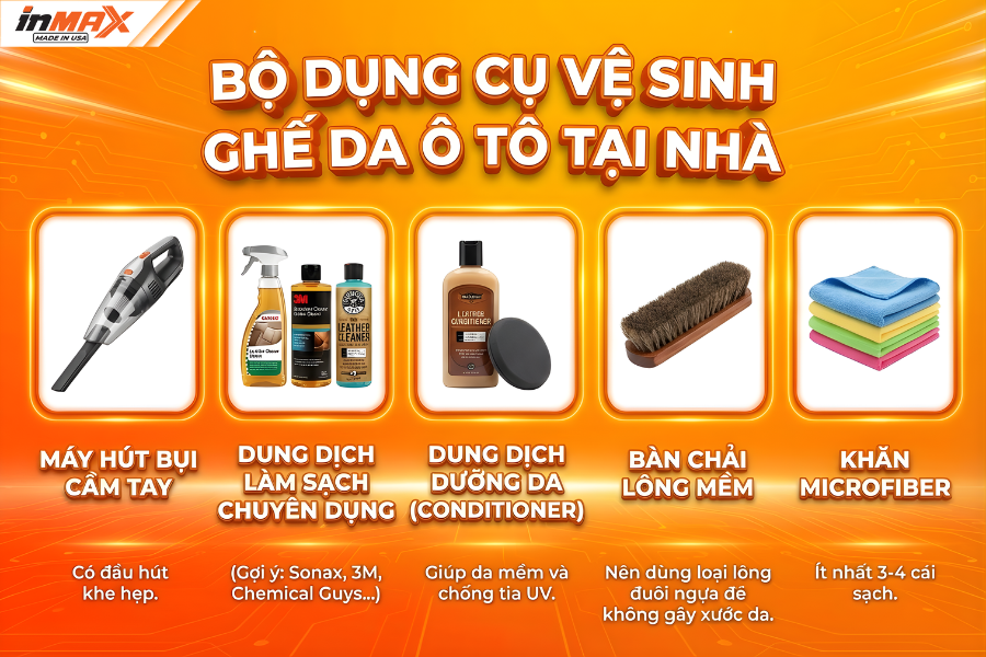 Bộ dụng cụ vệ sinh ghế da oto tại nhà