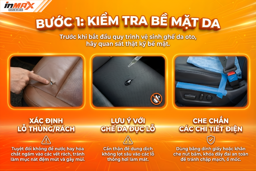 Bước 1: Kiểm tra tình trạng bề mặt trước khi vệ sinh ghế da oto