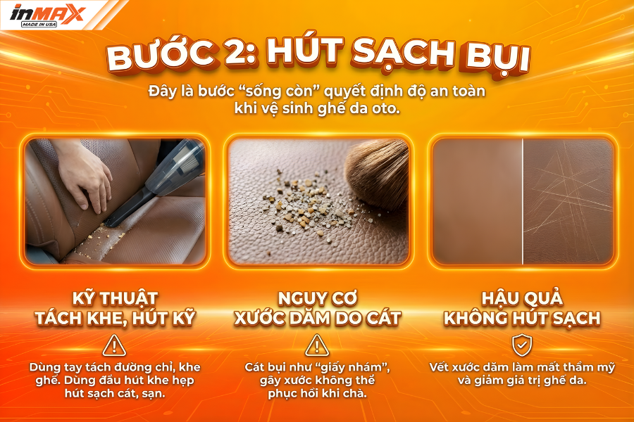 Bước 2: Hút bụi sạch sẽ toàn bộ ghế
