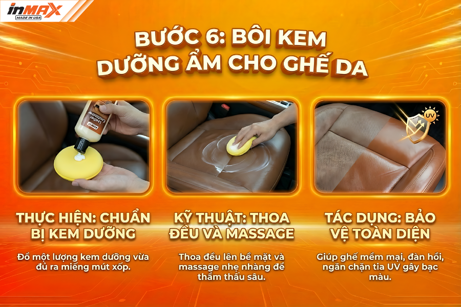 Bước 6: Dưỡng ẩm bảo vệ sau khi vệ sinh ghế da oto