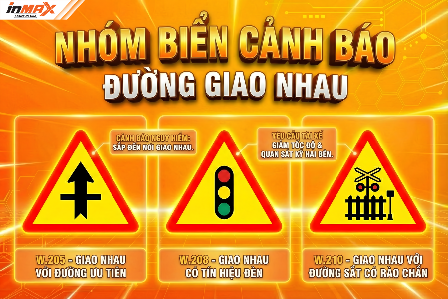 Nhóm biển báo cảnh báo nguy hiểm khi đi vào đường giao nhau