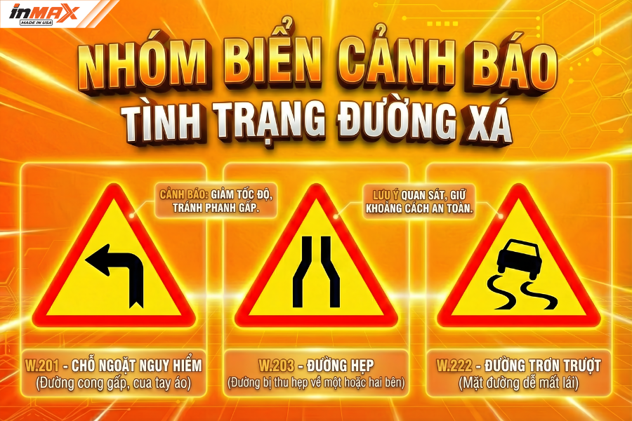 Nhóm biển báo cảnh báo nguy hiểm khi đi vào đường xấu