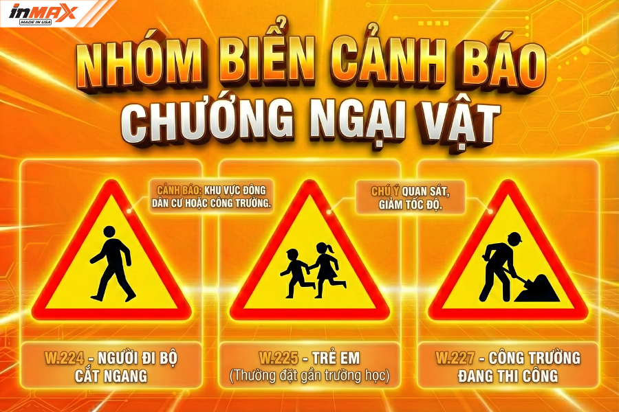 Nhóm biển báo cảnh báo nguy hiểm khi phía trước có chướng ngại vật