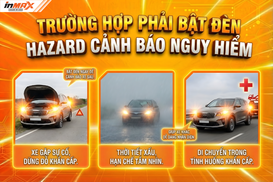 Trường hợp bắt buộc phải bật đèn Hazard cảnh báo nguy hiểm