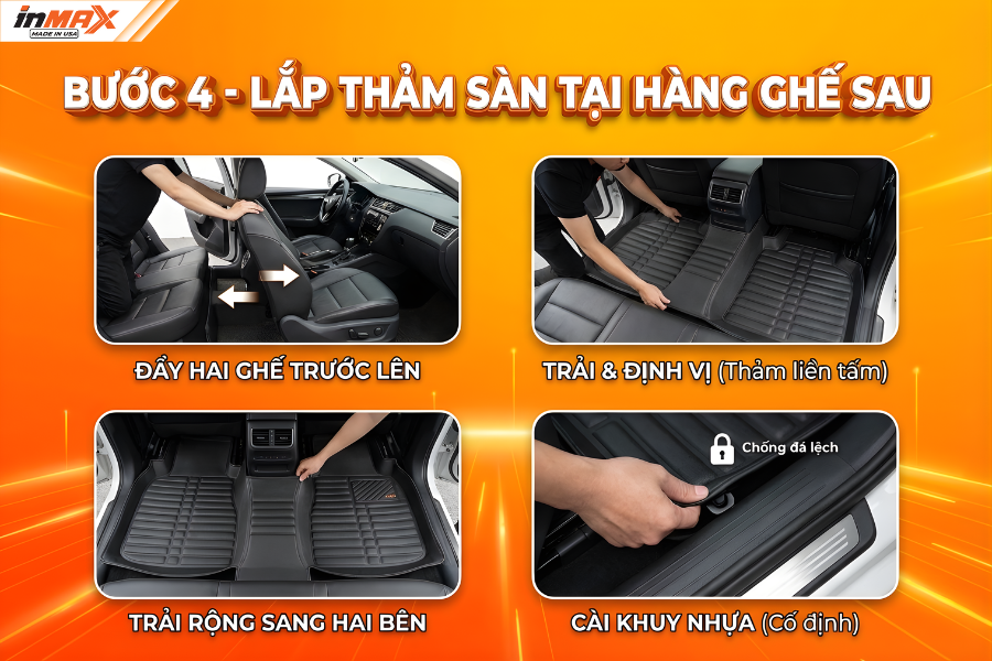 Bước 4: Cách lắp thảm lót sàn oto cho hàng ghế sau