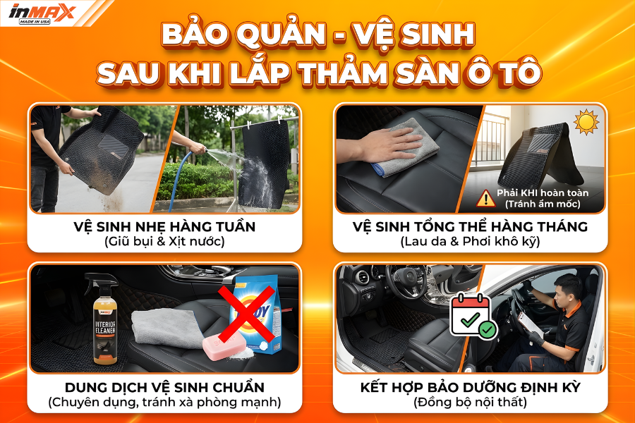 Bảo quản và vệ sinh sau khi lắp thảm lót sàn oto