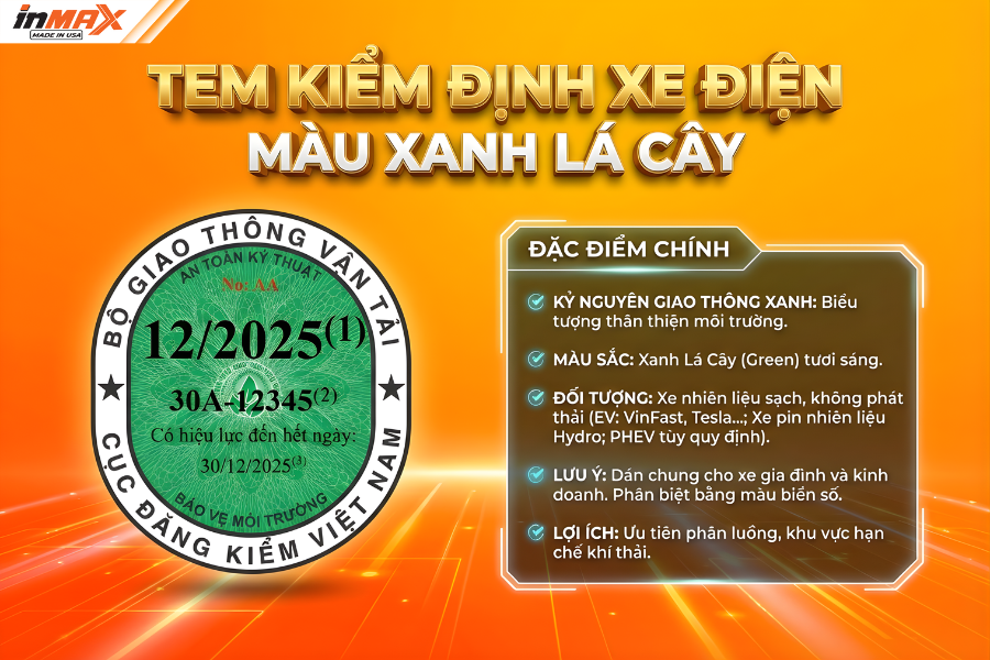 Nhận biết màu tem kiểm định cho xe điện - Tem Xanh Lá Cây