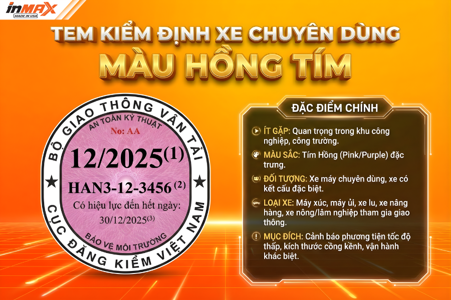 Nhận biết màu tem kiểm định cho xe chuyên dùng - Tem Tím Hồng