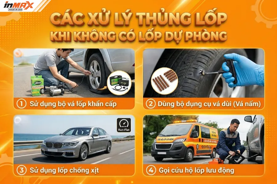 Cách xử lý thủng lốp khi không có lốp dự phòng