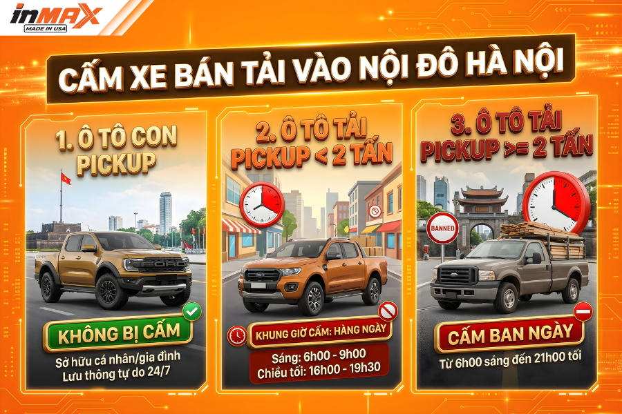 Cấm xe bán tải khung giờ nào vào nội đô Hà Nội năm 2026?