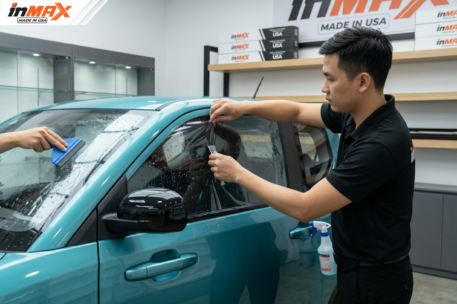 Quy trình dán phim phản xạ nhiệt cho xe Vinfast Minio Green-1