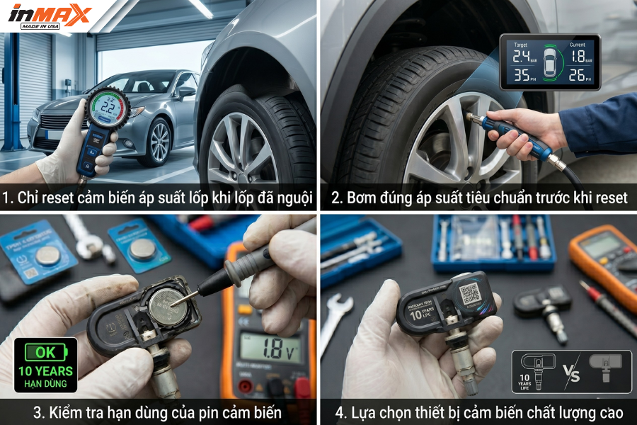 lưu ý khi tiến hành reset cảm biến áp suất lốp