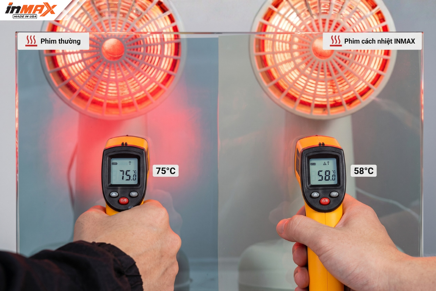 Kết quả test phim cách nhiệt Inmax bằng đèn hồng ngoại