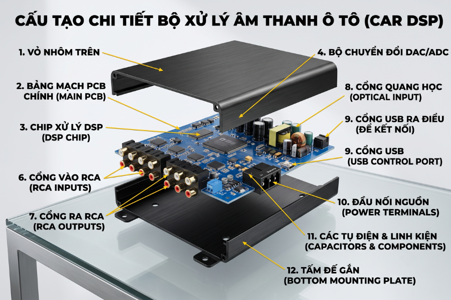Cấu tạo các chi tiết trên bộ xử lý âm thanh ô tô DSP
