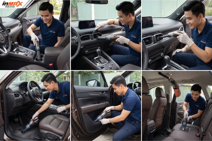 Hút bụi là 1 trong các bước vệ sinh nội thất ô tô