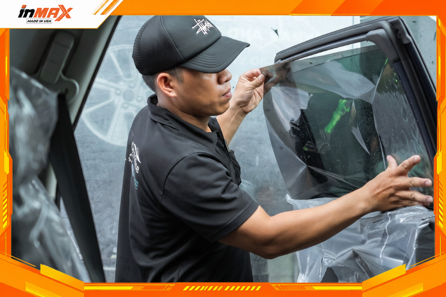 Dán phim cách nhiệt cho xe Limo Green lên kính xe