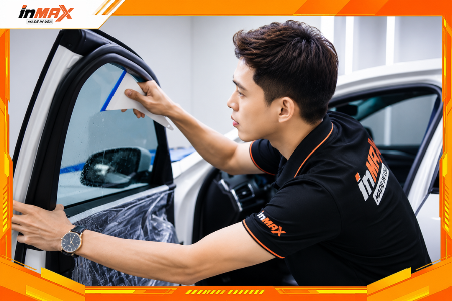 Dán phim cách nhiệt cho xe VF2 vị trí kính sườn