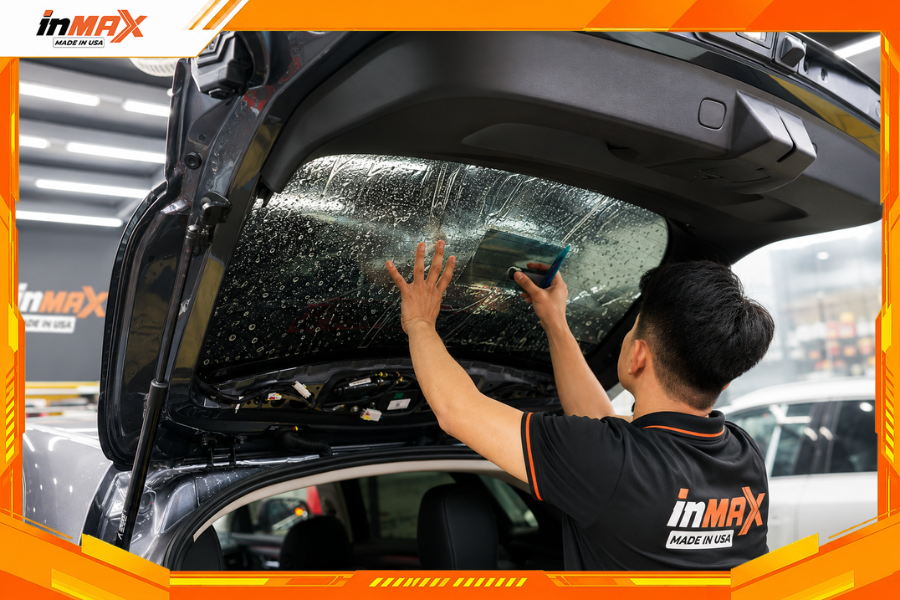 Dán phim cách nhiệt cho xe VF5 vị trí kính hậu