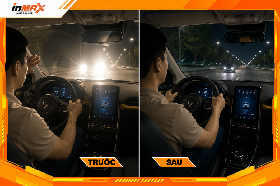 Dán phim cách nhiệt cho xe VFe34 giúp chống chói từ đèn xe ngược chiều