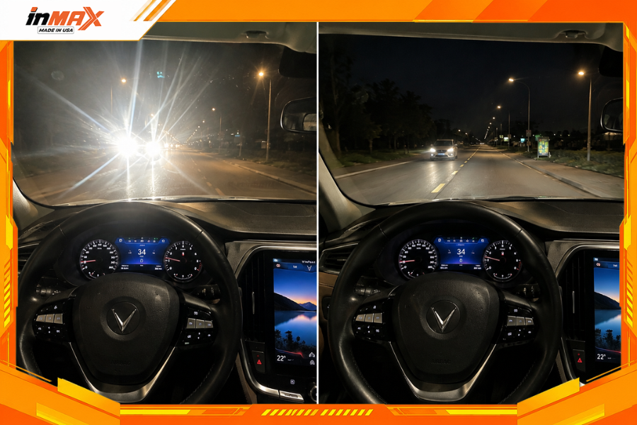 Khả năng giảm chói trước và sau khi dán phim cách nhiệt cho xe Vinfast Lux A