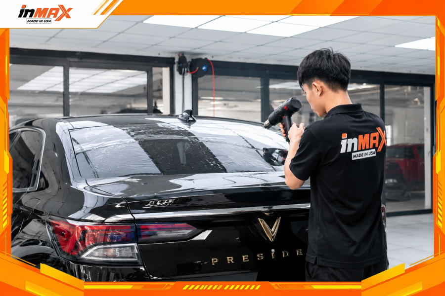 Kỹ thuật sấy tạo form khi dán phim cách nhiệt cho xe Vinfast President