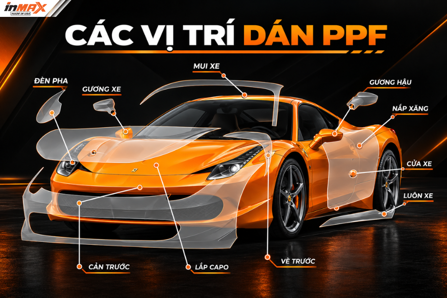 Các vị trí nên được dán PPF để bảo vệ