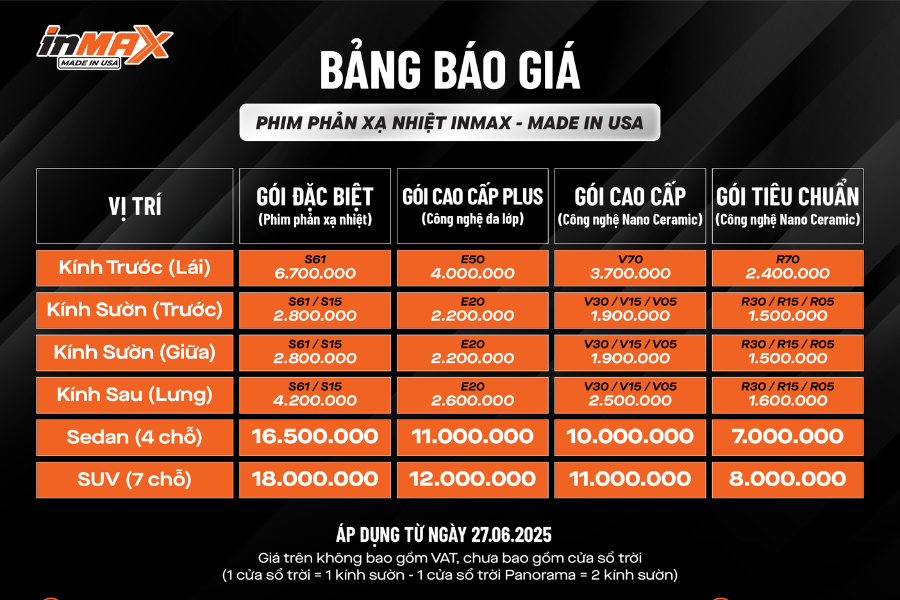 Bảng giá dán phim cách nhiệt cho xe Toyota Hilux