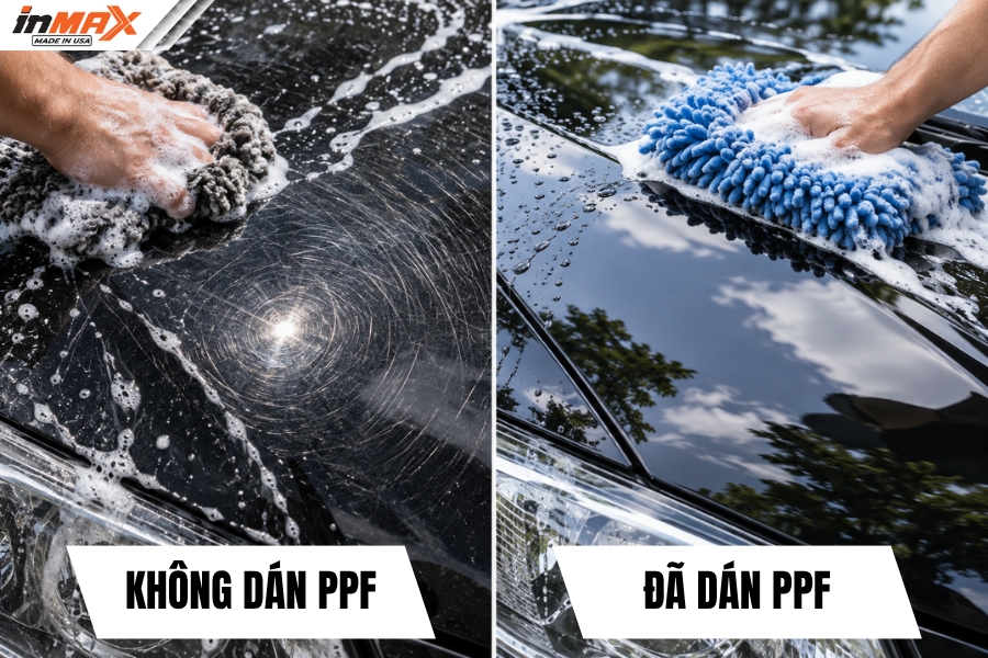 Dán PPF bảo vệ sơn xe không bị trầy xước khi rửa xe