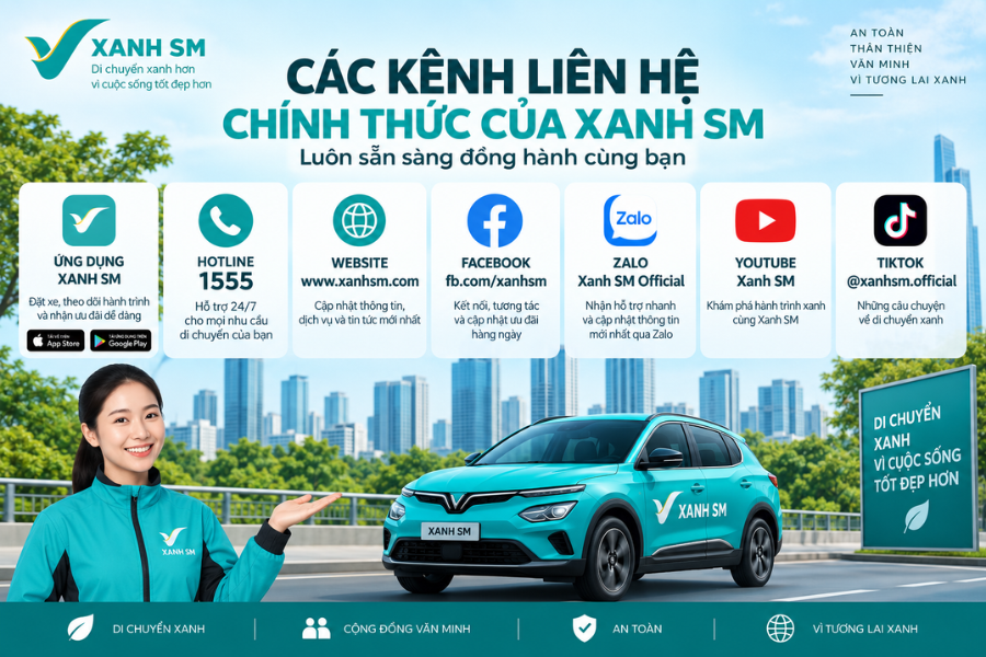 Các kênh lên hệ Tổng đài Xanh SM chính chủ
