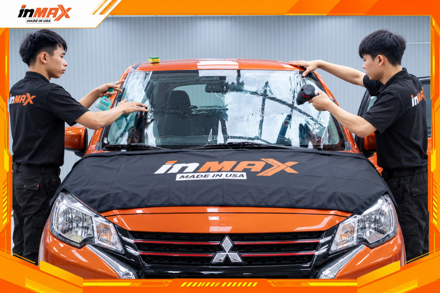 Dán phim cách nhiệt cho xe Mitsubishi Mirage vị trí kính lái