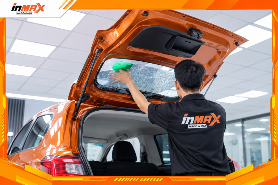 Dán phim cách nhiệt cho xe Mitsubishi Mirage vị trí kính hậu