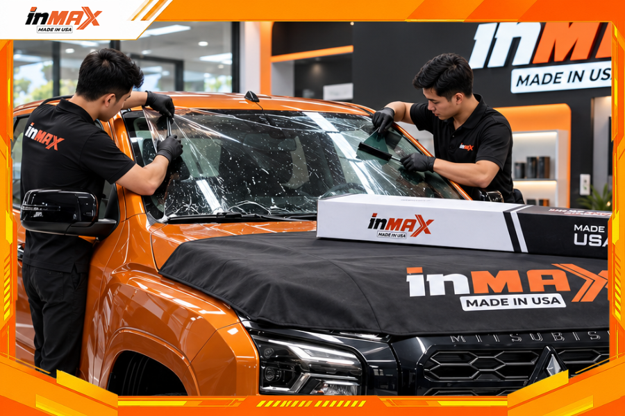 Dán phim cách nhiệt cho xe Mitsubishi Triton vị trí kính lái