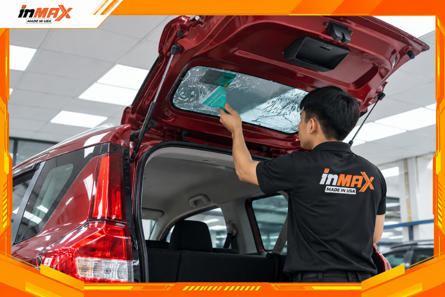 Dán phim cách nhiệt cho xe Suzuki Ertiga vị trí kính hậu