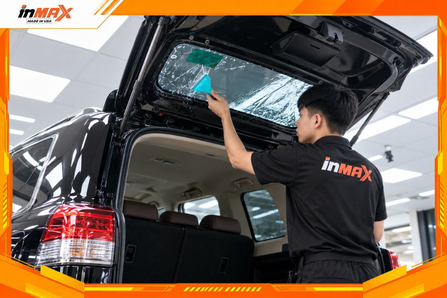 Dán phim cách nhiệt cho xe Toyota Landcruiser LC200 vị trí kính hậu